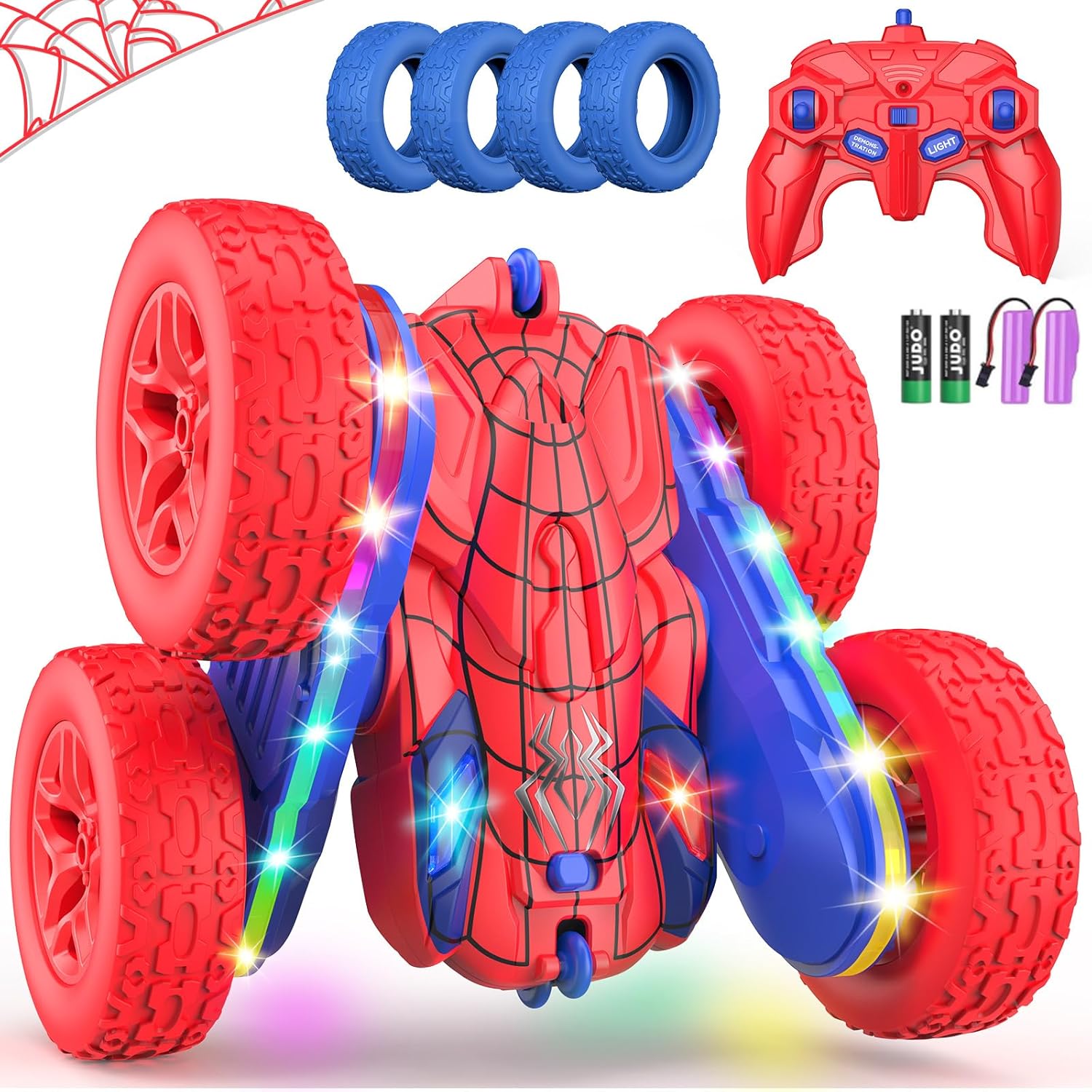Remote Control Car, Rc Cars Stunt Toys New Upgraded Strip Lights and Headlights Toys Double-Sided 360° Rotating 4WD Drift Truck for Boys Girls Birthday Gift