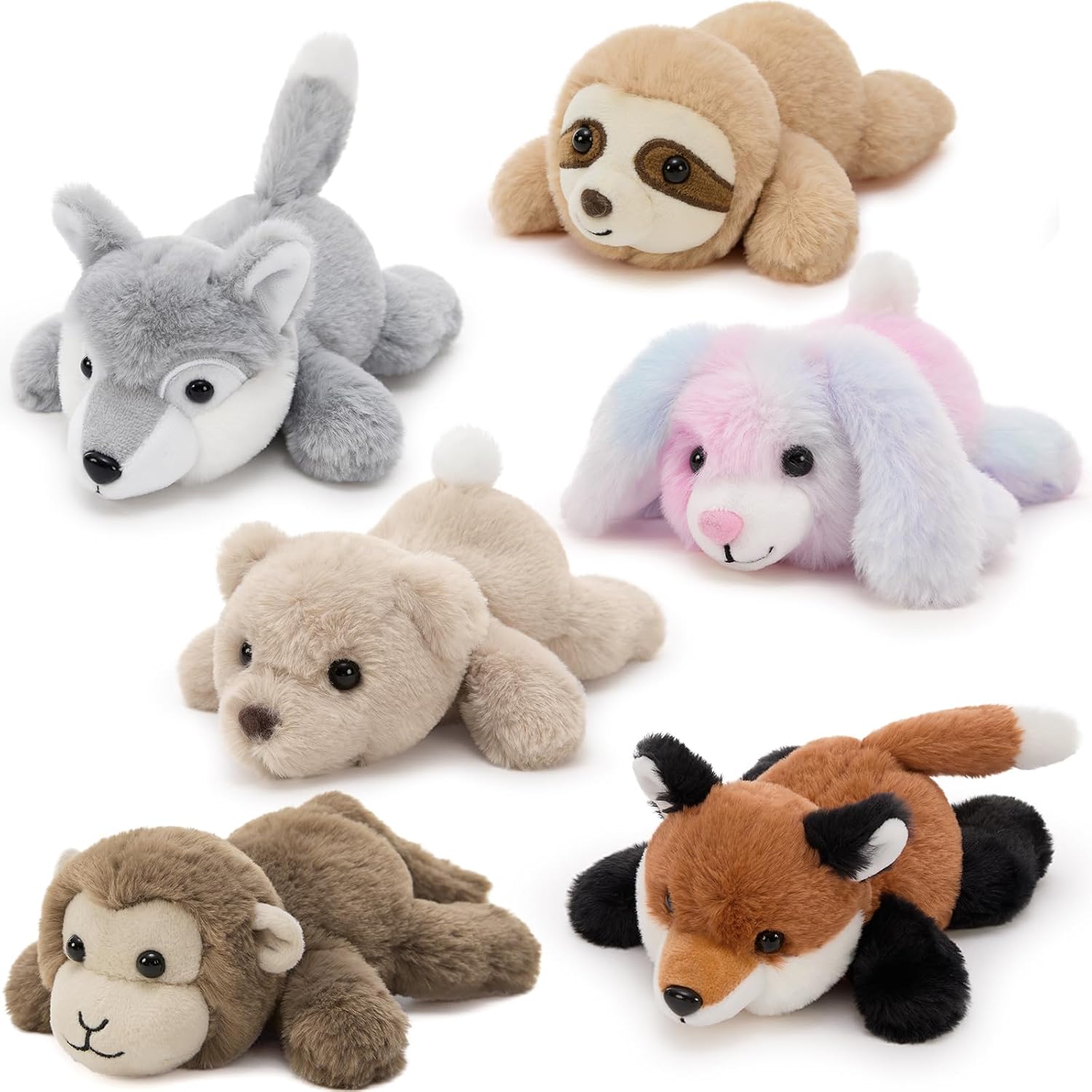 6 Pcs Stuffed Animals Bulk, 7 Inch Stuffed Weighted Forest Plush Bulk, Cute Small Plushies Toy Gift for Kids Party Favor