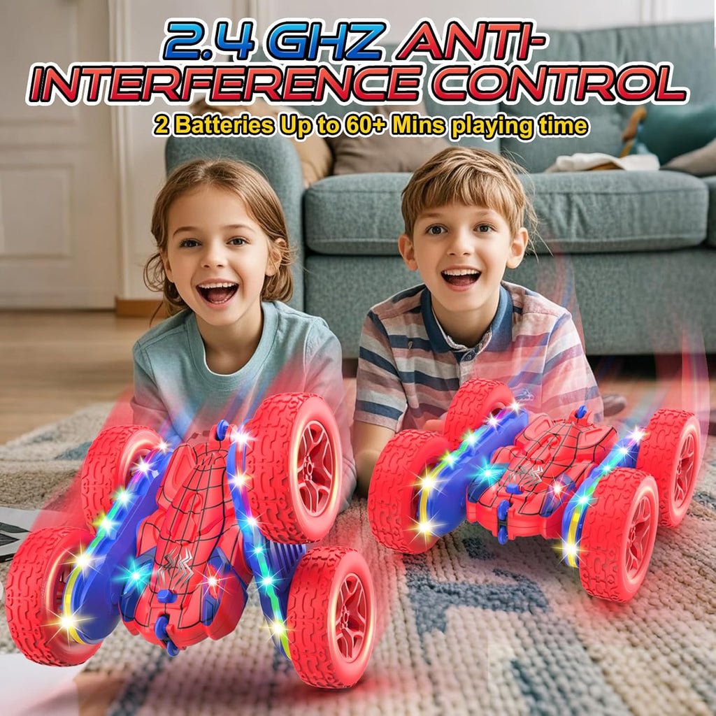 Remote Control Car, Rc Cars Stunt Toys New Upgraded Strip Lights and Headlights Toys Double-Sided 360° Rotating 4WD Drift Truck for Boys Girls Birthday Gift