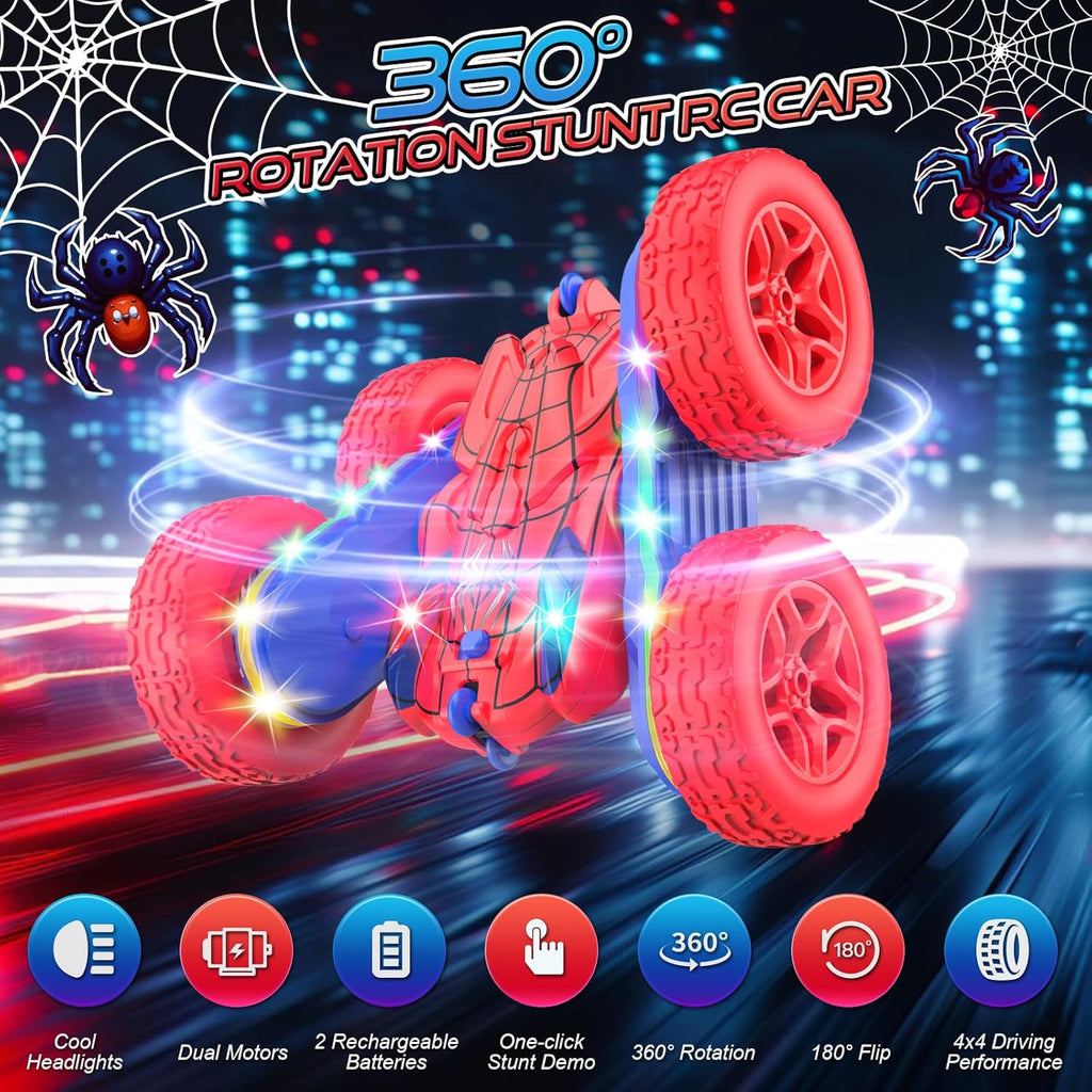 Remote Control Car, Rc Cars Stunt Toys New Upgraded Strip Lights and Headlights Toys Double-Sided 360° Rotating 4WD Drift Truck for Boys Girls Birthday Gift