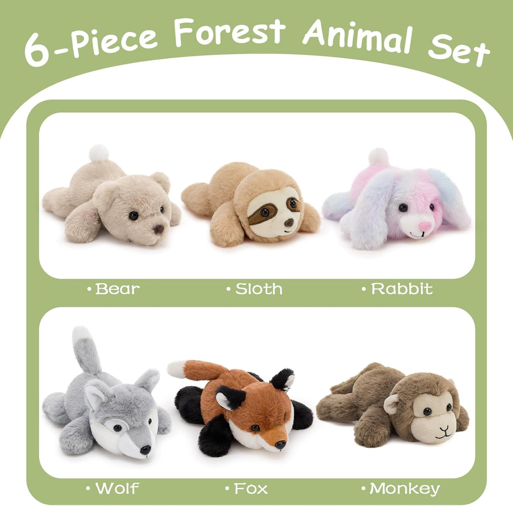 6 Pcs Stuffed Animals Bulk, 7 Inch Stuffed Weighted Forest Plush Bulk, Cute Small Plushies Toy Gift for Kids Party Favor