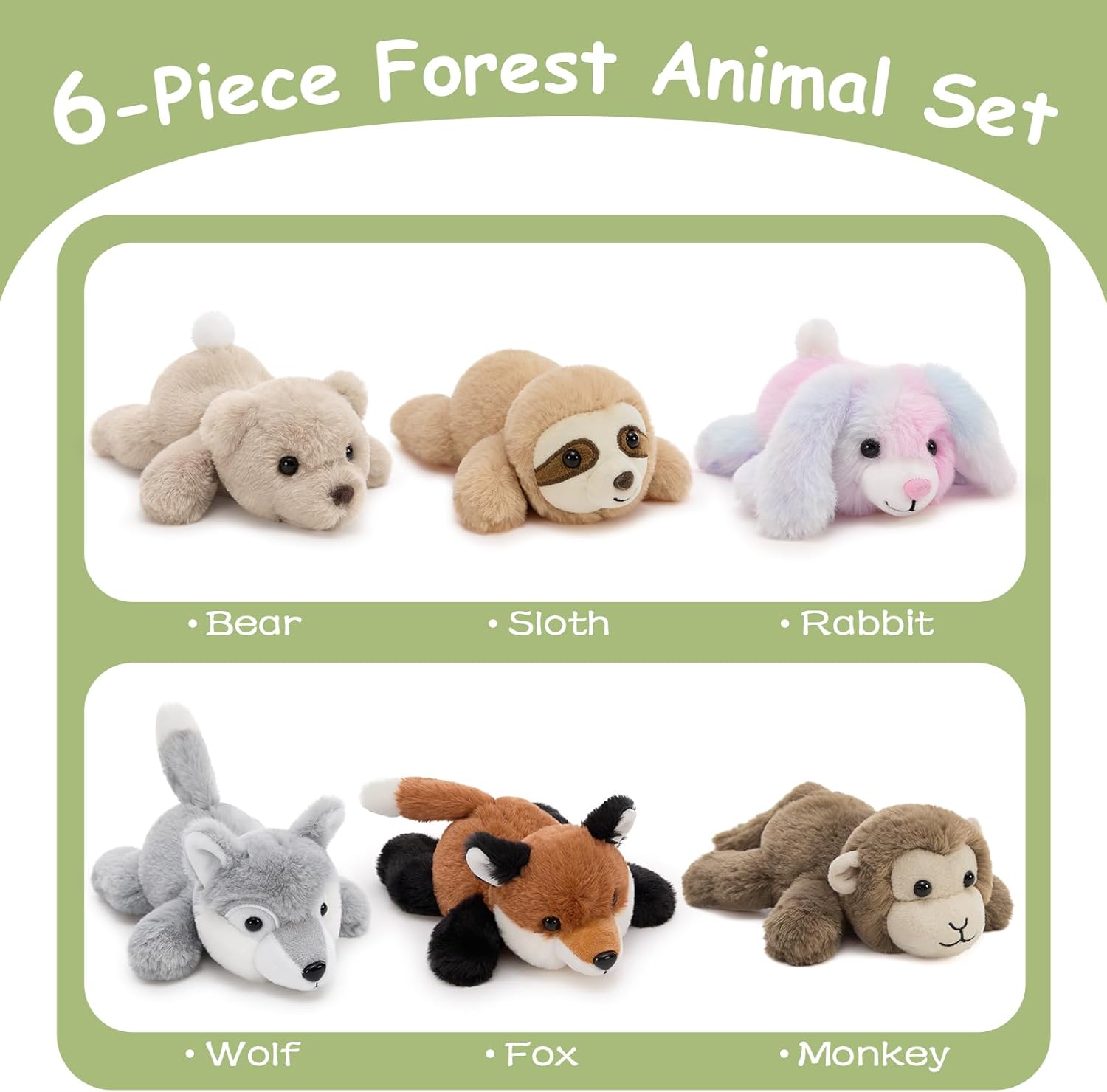6 Pcs Stuffed Animals Bulk, 7 Inch Stuffed Weighted Forest Plush Bulk, Cute Small Plushies Toy Gift for Kids Party Favor