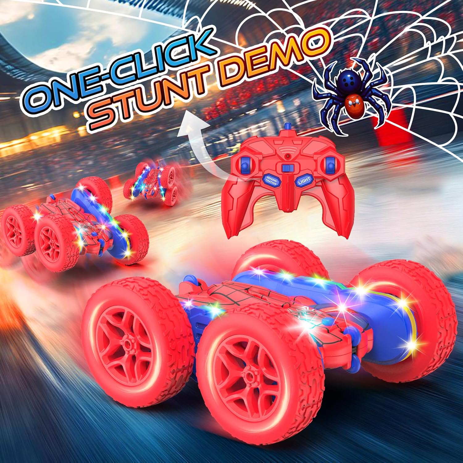 Remote Control Car, Rc Cars Stunt Toys New Upgraded Strip Lights and Headlights Toys Double-Sided 360° Rotating 4WD Drift Truck for Boys Girls Birthday Gift