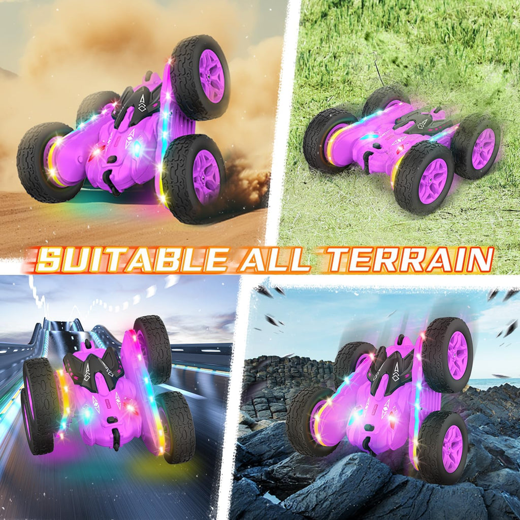 Remote Control Car, Rc Cars Stunt Toys New Upgraded Strip Lights and Headlights Toys Double-Sided 360° Rotating 4WD Drift Truck for Boys Girls Birthday Gift