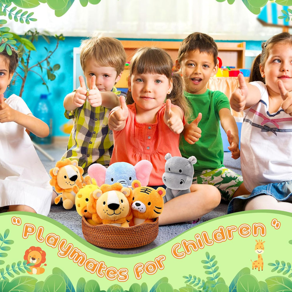 6 Pcs Small Stuffed Safari Animals Bulk, 7 Inch Jungle Animals Stuffed Toys, Adorable Plush Lion Zebra Giraffe Tiger Hippo Elephant for Baby Shower Safari Jungle Themed Party Student Award
