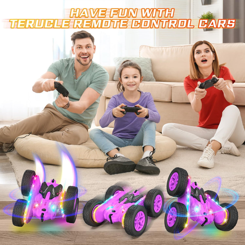 Remote Control Car, Rc Cars Stunt Toys New Upgraded Strip Lights and Headlights Toys Double-Sided 360° Rotating 4WD Drift Truck for Boys Girls Birthday Gift