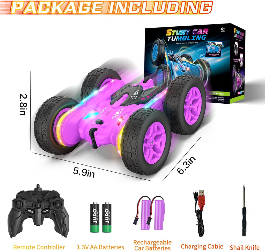Remote Control Car, Rc Cars Stunt Toys New Upgraded Strip Lights and Headlights Toys Double-Sided 360° Rotating 4WD Drift Truck for Boys Girls Birthday Gift