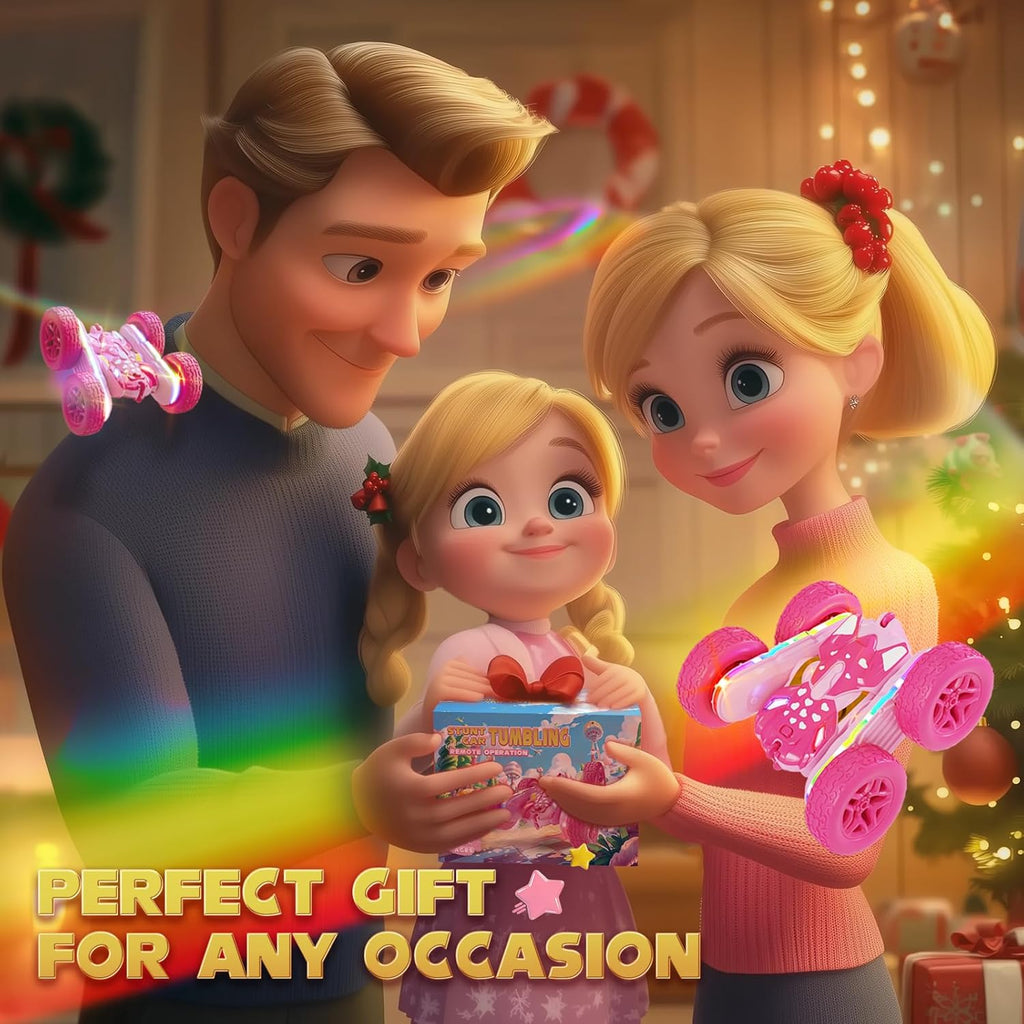 Remote Control Car, Rc Cars Stunt Toys New Upgraded Strip Lights and Headlights Toys Double-Sided 360° Rotating 4WD Drift Truck for Boys Girls Birthday Gift